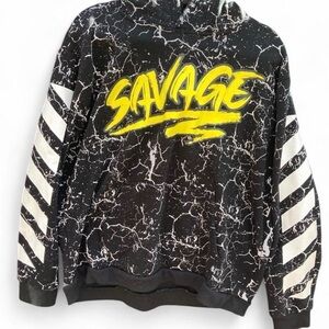 Salvage Black and White Hoodie with Yellow Logo